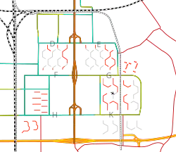 Bijlmermeer 2012, existing buildings (red), demolished (grey)