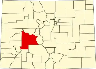 Map of Colorado highlighting Gunnison County