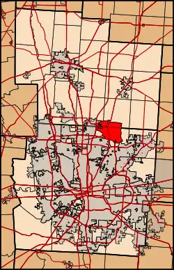 Location of Westerville in Franklin and Delaware counties