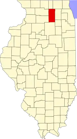 Map of Illinois highlighting DeKalb County