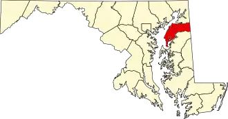 Map of Maryland highlighting Kent County