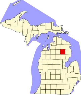 State map highlighting Oscoda County