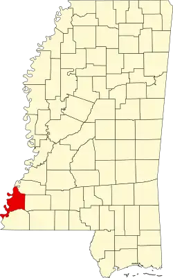 Map of Mississippi highlighting Adams County