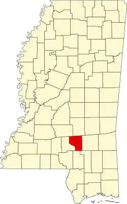 Location of Covington County, Mississippi (in which Hot Coffee, MS is located)