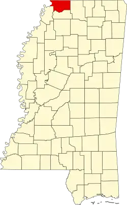 Map of Mississippi highlighting DeSoto County