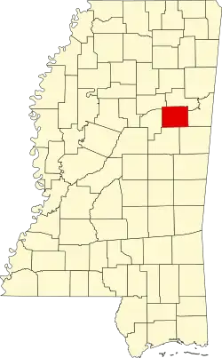 Map of Mississippi highlighting Oktibbeha County