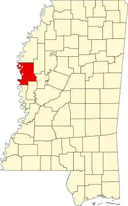 Map of Mississippi highlighting Washington County