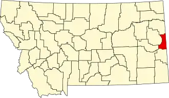 State map highlighting Wibaux County