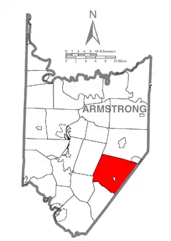 Map of Armstrong County, Pennsylvania, highlighting Plumcreek Township