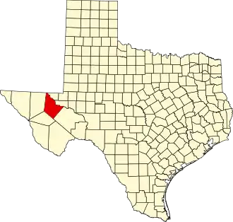 Map of Texas highlighting Reeves County
