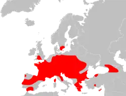 Map showing distribution of species in Europe and western Asia