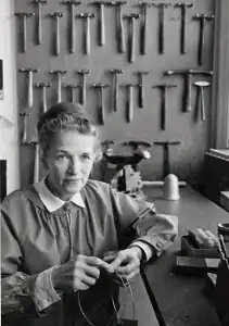 Photograph of Margret Craver in her Boston workshop, 1970.