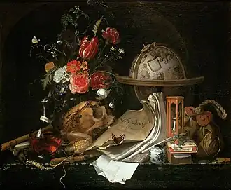 Vanitas Still Life; by Maria van Oosterwijck; 1668; oil on canvas; 73 x 88.5&nbsp;cm; Kunsthistorisches Museum[170]