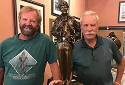 Mark and George Lundeen with a miniature of their Amelia Earhart statue at the National Statuary Hall Collection
