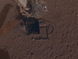 The initial success of the pinning technique is depicted in this time lapse video, which shows the probe burrowing into the regolith.