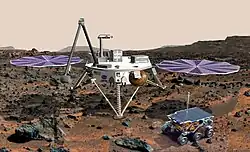 Artists' impression of the Mars Surveyor 2001 lander and rover.