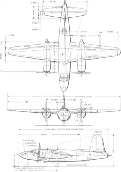 3-view line drawing of the Martin B-26F/G Marauder