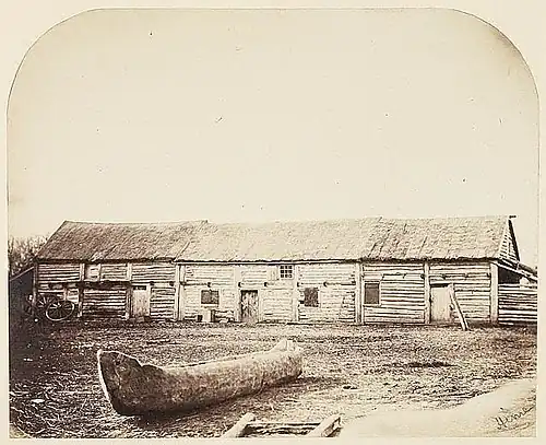 Lloyd Hime's photograph of McDermot's store, Fort Garry, Manitoba, 1858