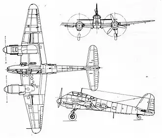 Me 210 3-view drawing