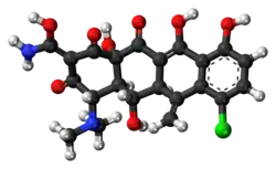 Ball-and-stick model of the meclocycline molecule