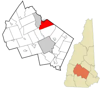 Location in Merrimack County and the state of New Hampshire