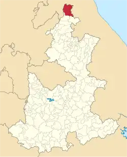 Location of the municipality in Puebla