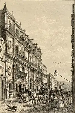 Facade of the Palace of Iturbide in 1883 by Thomas Brocklehurst.[7]
