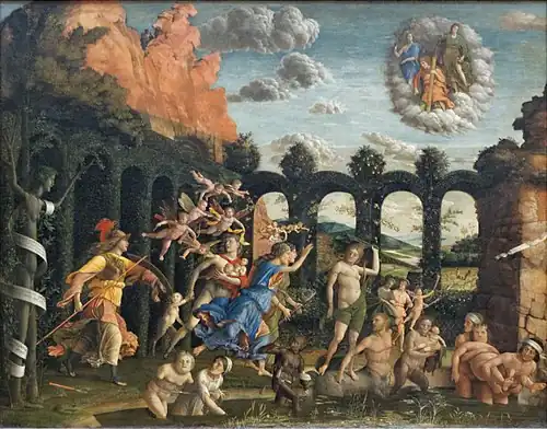 Minerva Expelling the Vices from the Garden of Virtue (1502) by Andrea Mantegna[232][231][233]