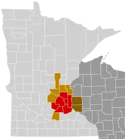 Minneapolis-St. Paul metropolitan statistical area (Met Council counties in red)