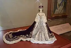 Image 3A model of Queen Elizabeth II in her coronation gown and regalia on display at the Canadian Museum of History, as part of the show A Queen and Her Country, to mark the Queen's Diamond Jubilee (from Canadian royal symbols)