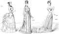 The gown on the far right is an accurate representation of one that would be worn in 1880.