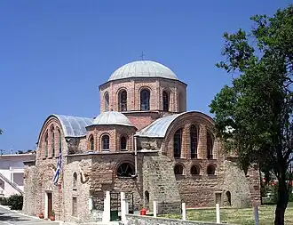 Photo of a domed Byzantine church with red-brick walls and lead-covered roof