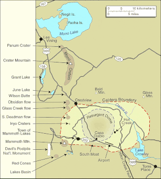 Map of the Mono Lake area, showing geological features