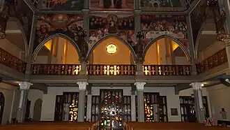 The choir loft and supporting Gothic arches