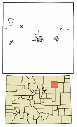 Location of the Weldona CDP in Morgan County, Colorado.