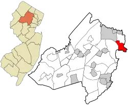 Location of Lincoln Park in Morris County highlighted in red (right). Inset map: Location of Morris County in New Jersey highlighted in orange (left).