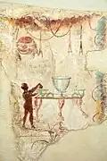 Preparing for Dionysiacal symposium. Mural painting from Delos, ca 100 BC.