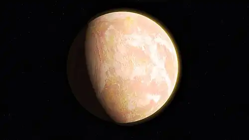 A reconstruction of what the Earth may have looked like from space in the early Orosirian, 2 billion years ago, with red oceans due to a high concentration of oxygen, causing banded iron formations
