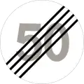 End of speed limit of 50&nbsp;km/h. The general speed limit of 80&nbsp;km/h now applies.