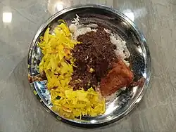 Nasi kandar with fried chicken and vegetables