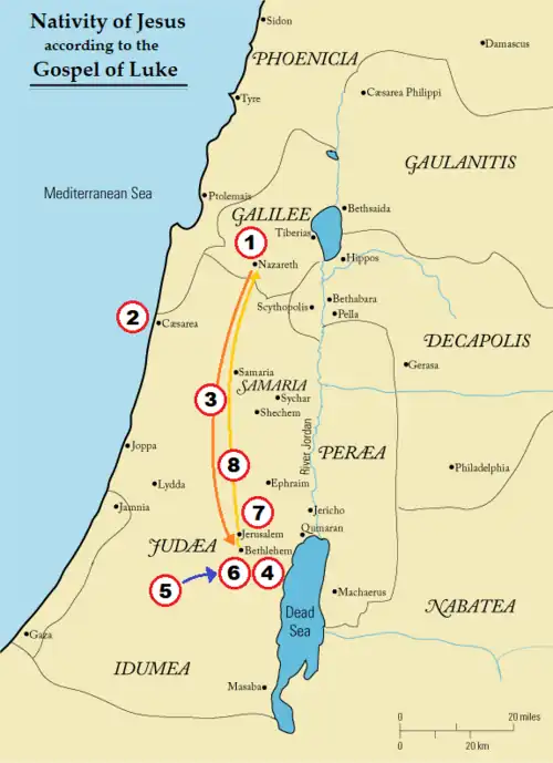 Map of the Nativity narrative according to Luke