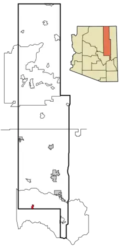 Location in the Fort Apache Indian Reservation, Navajo County, and the state of Arizona
