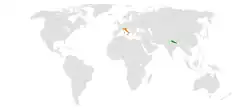 Map indicating locations of Nepal and Italy