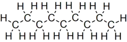 Skeletal formula of nonane with all implicit carbons shown, and all explicit hydrogens added