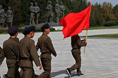 Worker-Peasant Red Guards at the Samjiyon Grand Monument (삼지연대기념비).