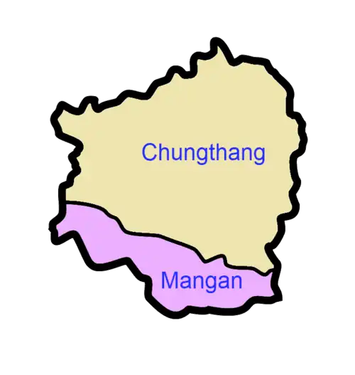 A clickable map of North Sikkim exhibiting its two subdivisions.