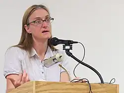Carpenter speaking at Hayward Public Library in October 2014