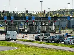 The car traffic on the Finnish side of the Russian border at the Nuijamaa Border Crossing Point in Nuijamaa, Lappeenranta, Finland.