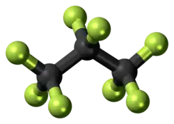 Ball-and-stick model of octafluoropropane