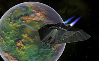 Povray Planets OXP and gsagostinho's Texture Pack: Cobra Mk. III OXP